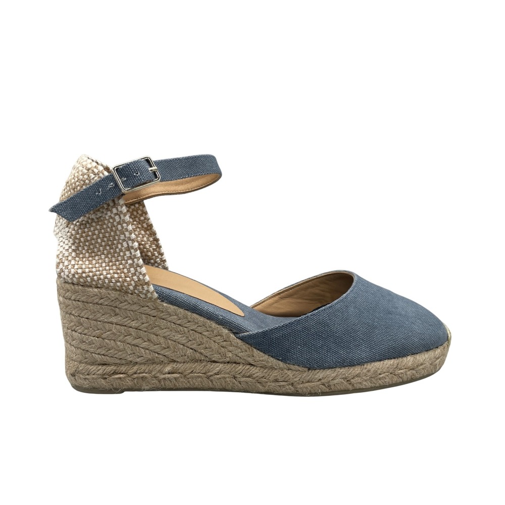 Castaner Womens 40 9 Carol Blue Canvas Espadrille Wedge Sandals Coastal Preppy